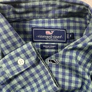 Vineyard Vines Classic Fit Whale Button Down Shirt Small Mens White‎ Blue Check